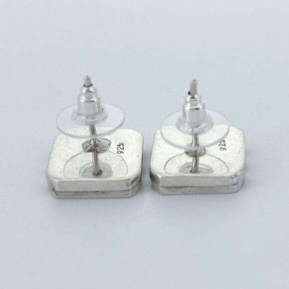 Vintage Sterling Silver 925 Striped Ridged Square Stud Earrings - Picture 2 of 5